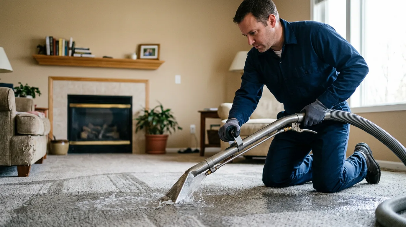 Water damage restoration technician working near Lucas, KS